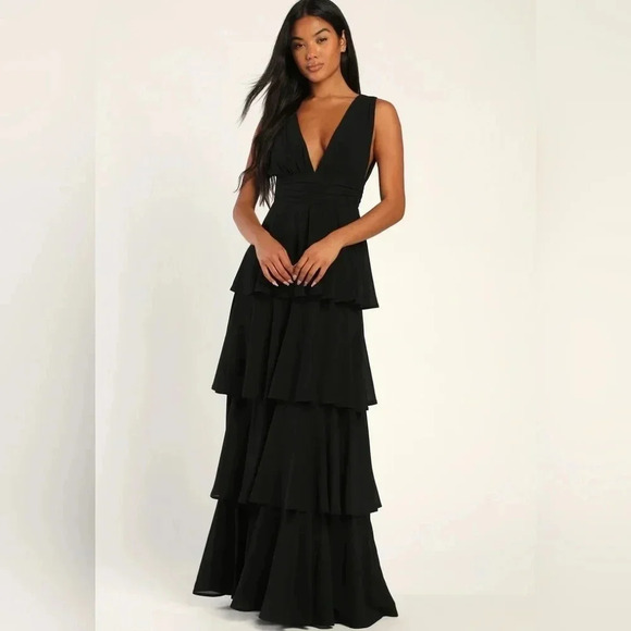 Lulus Amazing Evening Black Tiered Maxi Dress Wedding Party Prom Bridesmaid - Picture 3 of 11